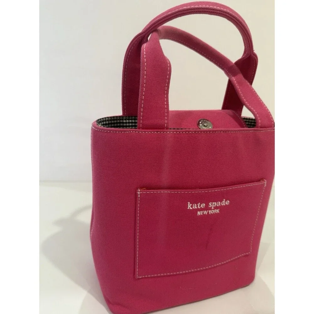 VTG Kate Spade Pink Canvas Hard Shell Boat Tote Bag 90s Y2K Bag